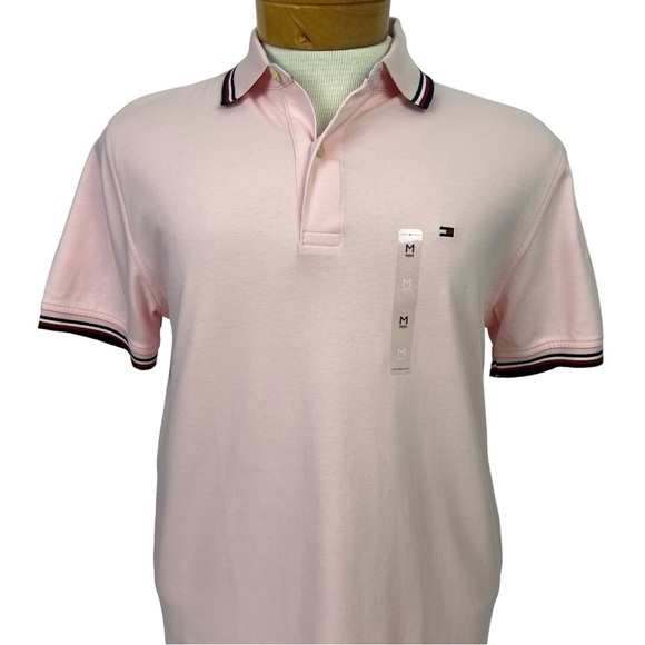 NWT Tommy Hilfiger Men’s Button Polo Shirt Sz Medium Color Pink Short Sleeves - Picture 3 of 12
